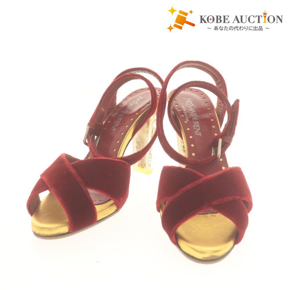 イヴサンローラン サンダル ハイヒール 靴 ラインストーン イタリア製 レディース 34 1 2 22 cm相当 ゴールド レッド チェリー装飾付き