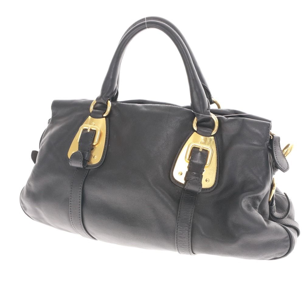 □ PRADA プラダ ハンドバッグ ショルダーバッグ 鞄 レザー ゴールド