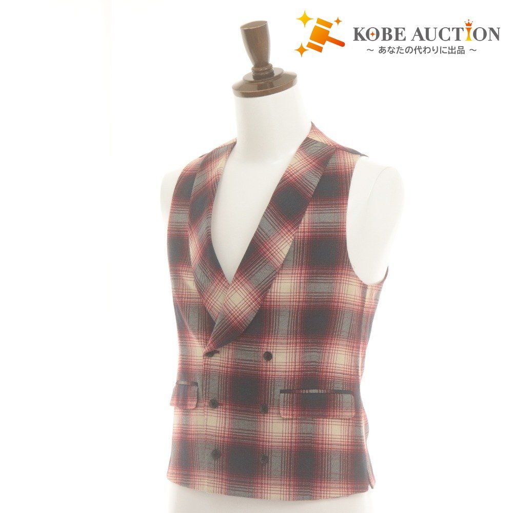 ベルベスト ジレ ベスト トップス チェック ダブルブレスト メンズ 44 S～M相当 レッド ネイビー ベージュ