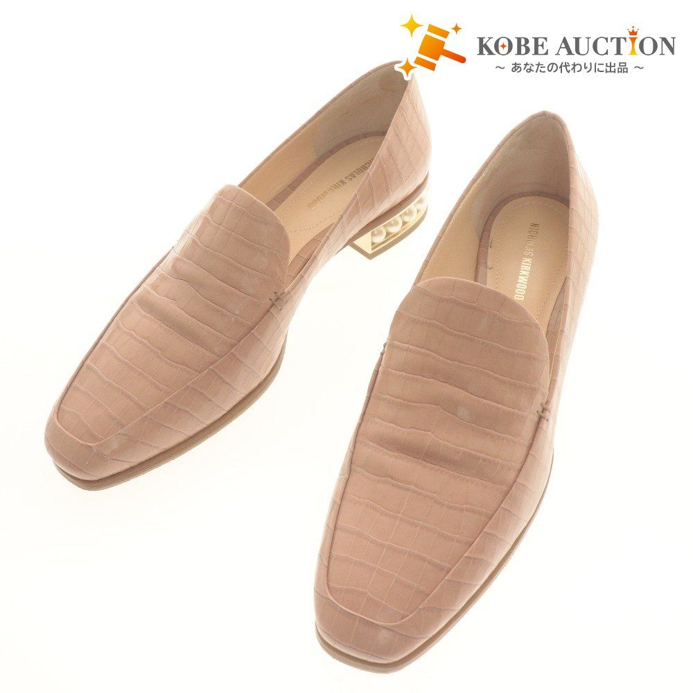 ニコラスカークウッド パンプス ローファー 靴 クロコ型押し パール レディース 38 1 2 24 5 cm相当 ピンク 付属品付き