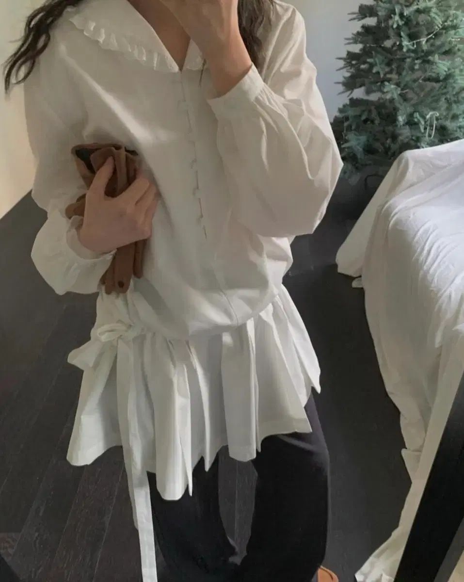 麻 mare ショールカラーワンピース 白 郵便局出荷