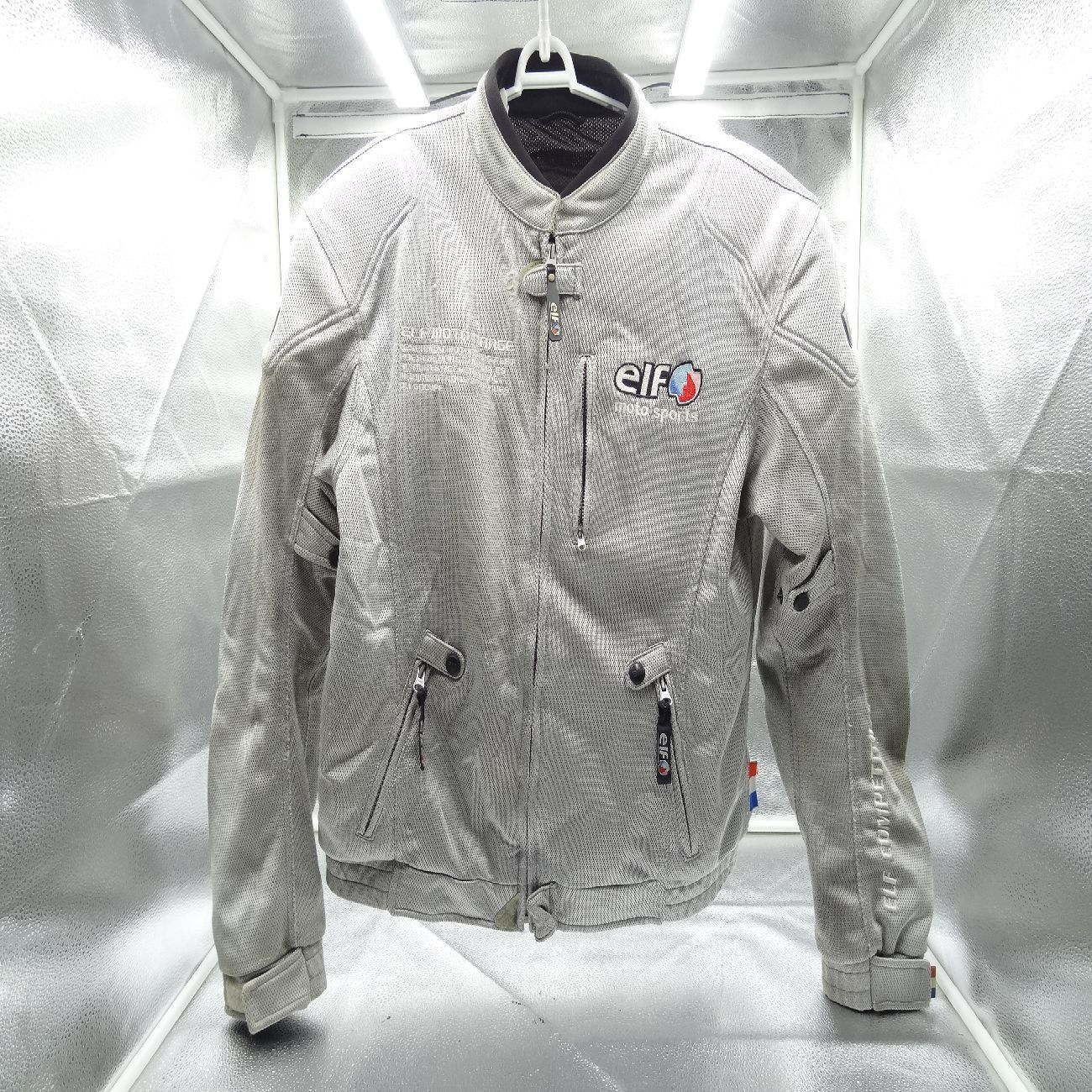 elf シルバー ジャケット Lサイズ elf エルフ メッシュジャケット シルバー Lサイズ パット入り バイク