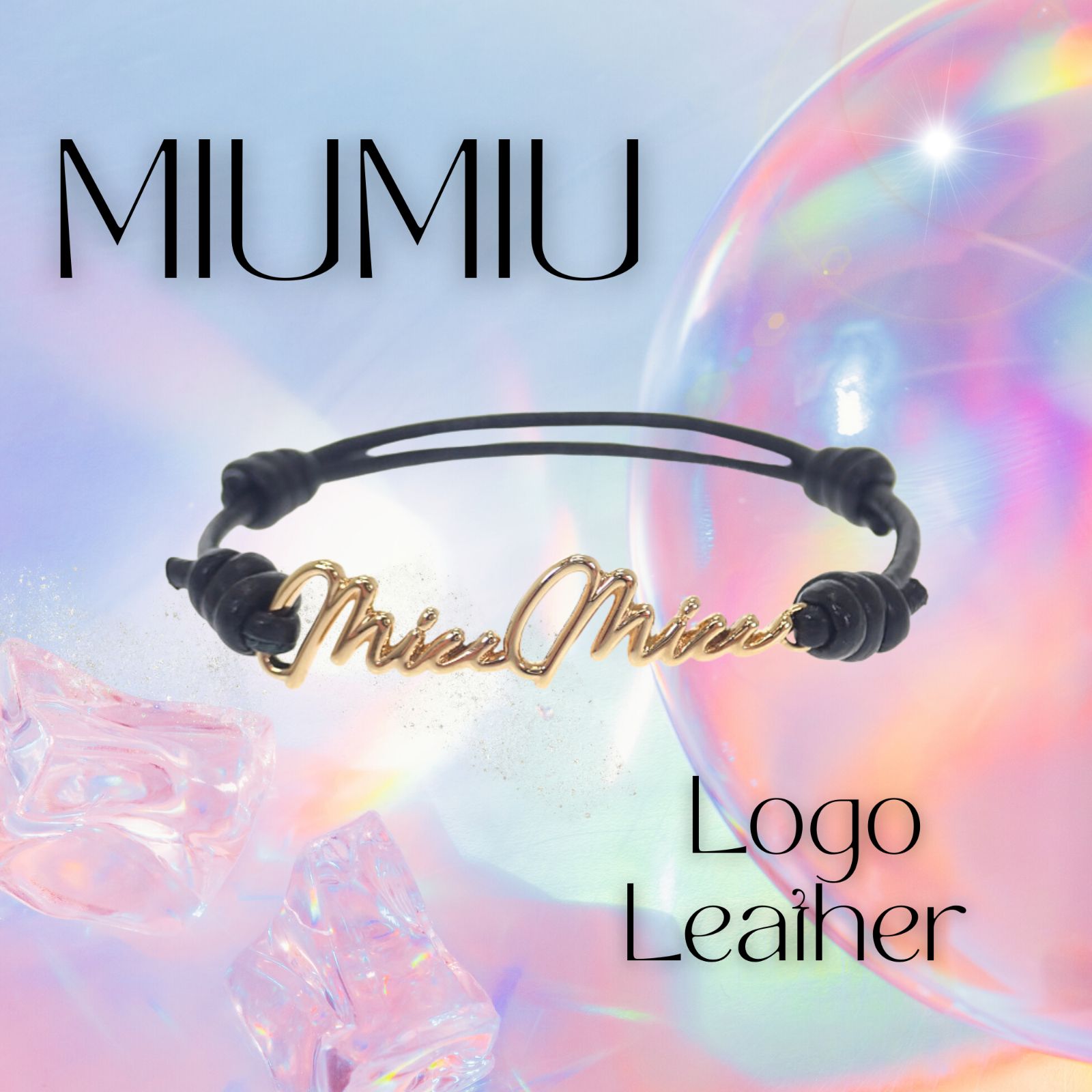 MIUMIU ミュウミュウ ロゴ レザー ブレスレット メタル ナッパレザー ゴールド ブラック レディース