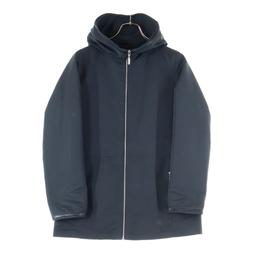 クレージュ フード付きナイロンジャケット レザー切替ジャケット ブラック