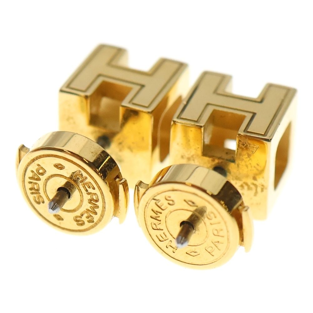 HERMES エルメス Hキューブ ピアス オレンジ ゴールド GP