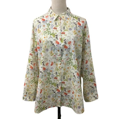 シンプルライフ SIMPLE LIFE シャツ ブラウス スタンダード 総柄 花柄 マルチカラー 長袖 15 ベージュ 緑 グリーン