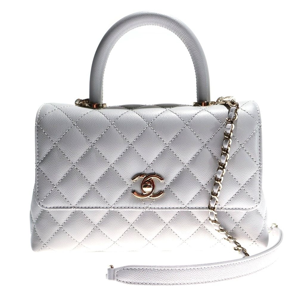 ★SALE【5pa0716-h】シャネル ハンドバッグ チェーンショルダー ココハンドル キャビアスキン ライトグレー シャンパンゴールド金具 2wayバッグ【中古】レディース CHANEL (シャネル) ココハンドル24 XS キャビアスキン 2WAY レザー