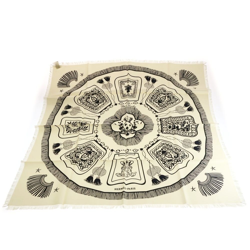 お値下げ　【新品未使用品】エルメス カレ 80 サーベル飾袋 シルク　グレー HERMES (エルメス) カレ80 サーベル飾袋 フリンジ シルクスカーフ