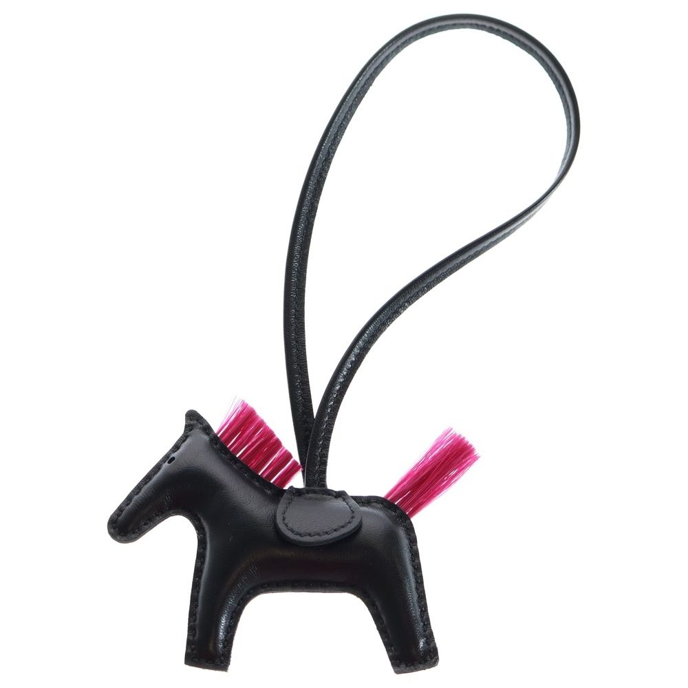 HERMES エルメス ロデオPM マグノリア アニョーミロ バッグチャーム ブラック ピンク レザー W刻印