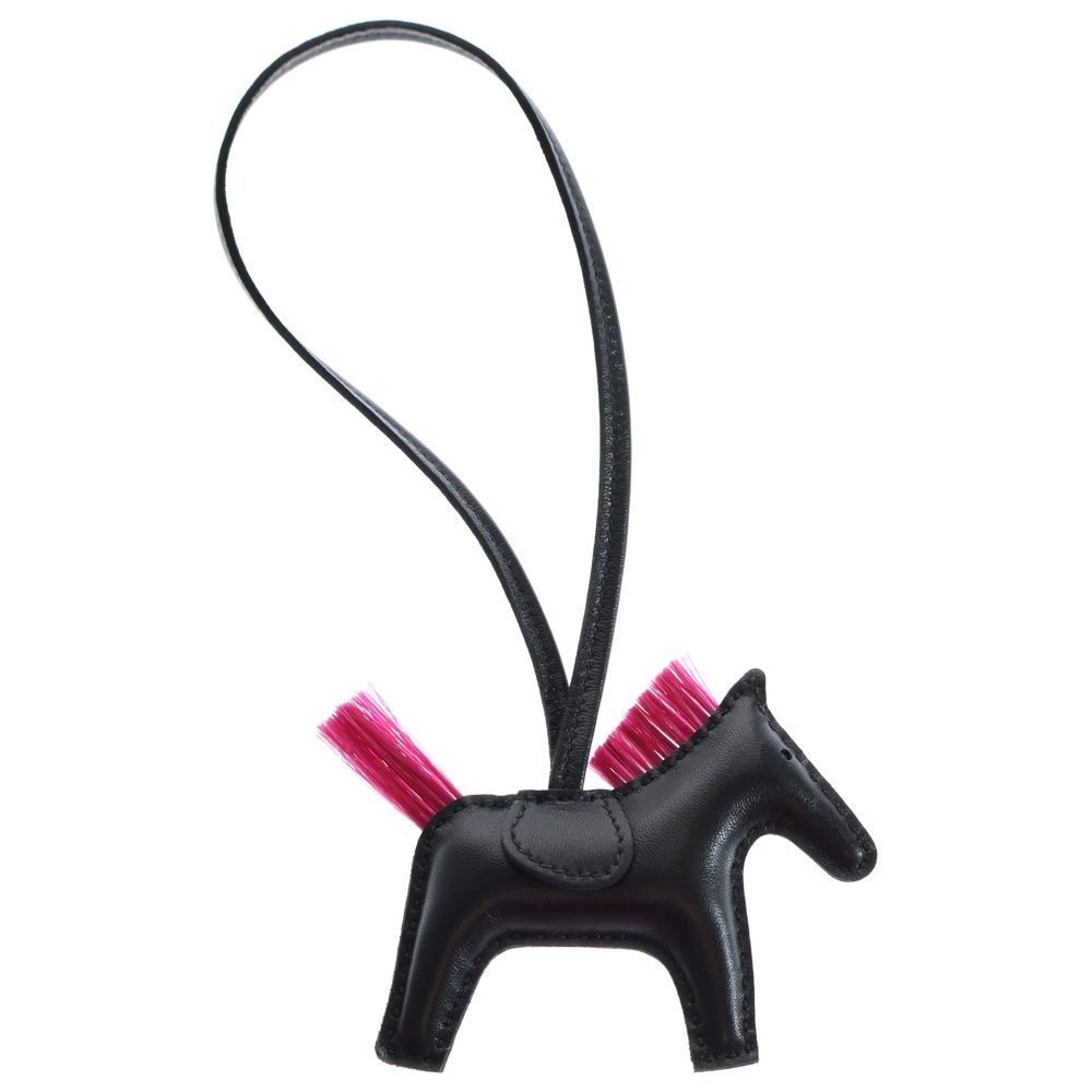 HERMES エルメス ロデオPM マグノリア アニョーミロ バッグチャーム ブラック ピンク レザー W刻印