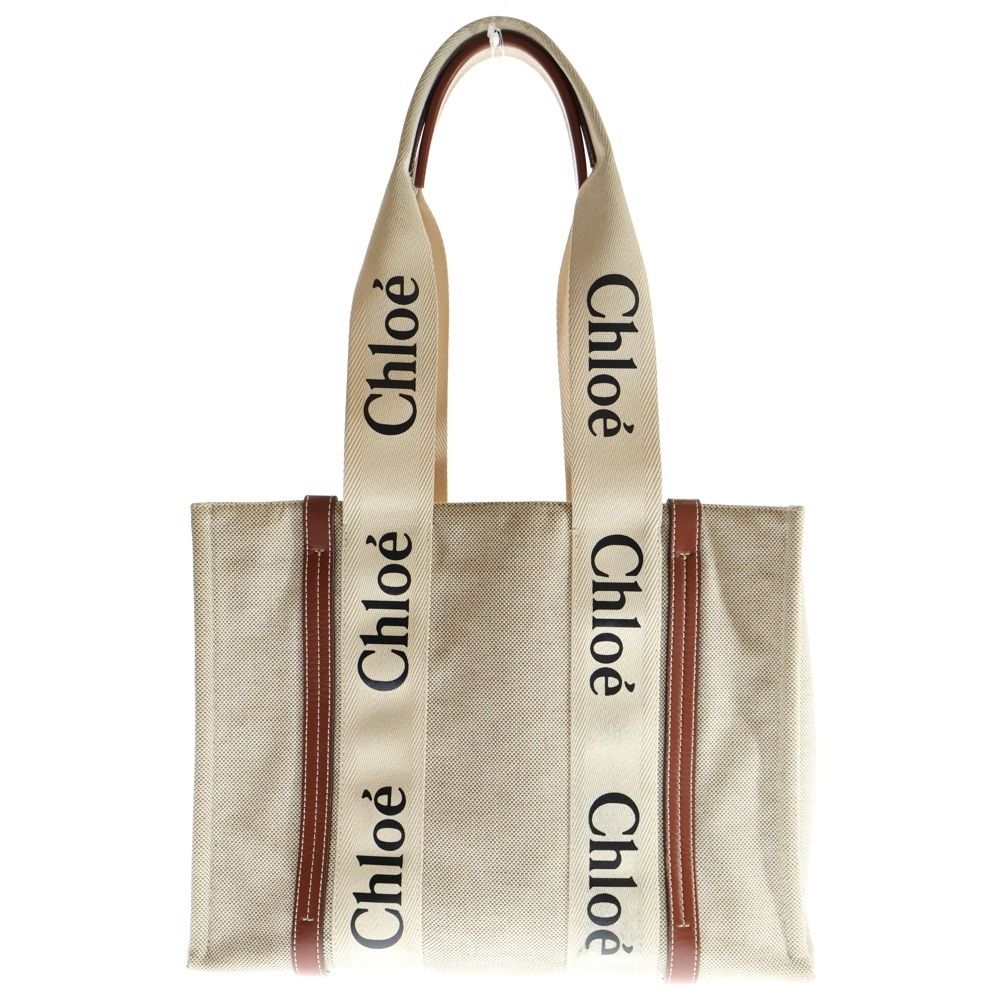 Chloe クロエ ウッディ ミディアム トートバッグ ベージュ キャンバス