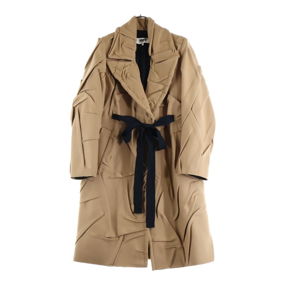 MM 6 Maison Margiela エムエムシックスメゾンマルジェラ ランダムタック ウール チェスター ロング コート ブラウン レディース S 53284