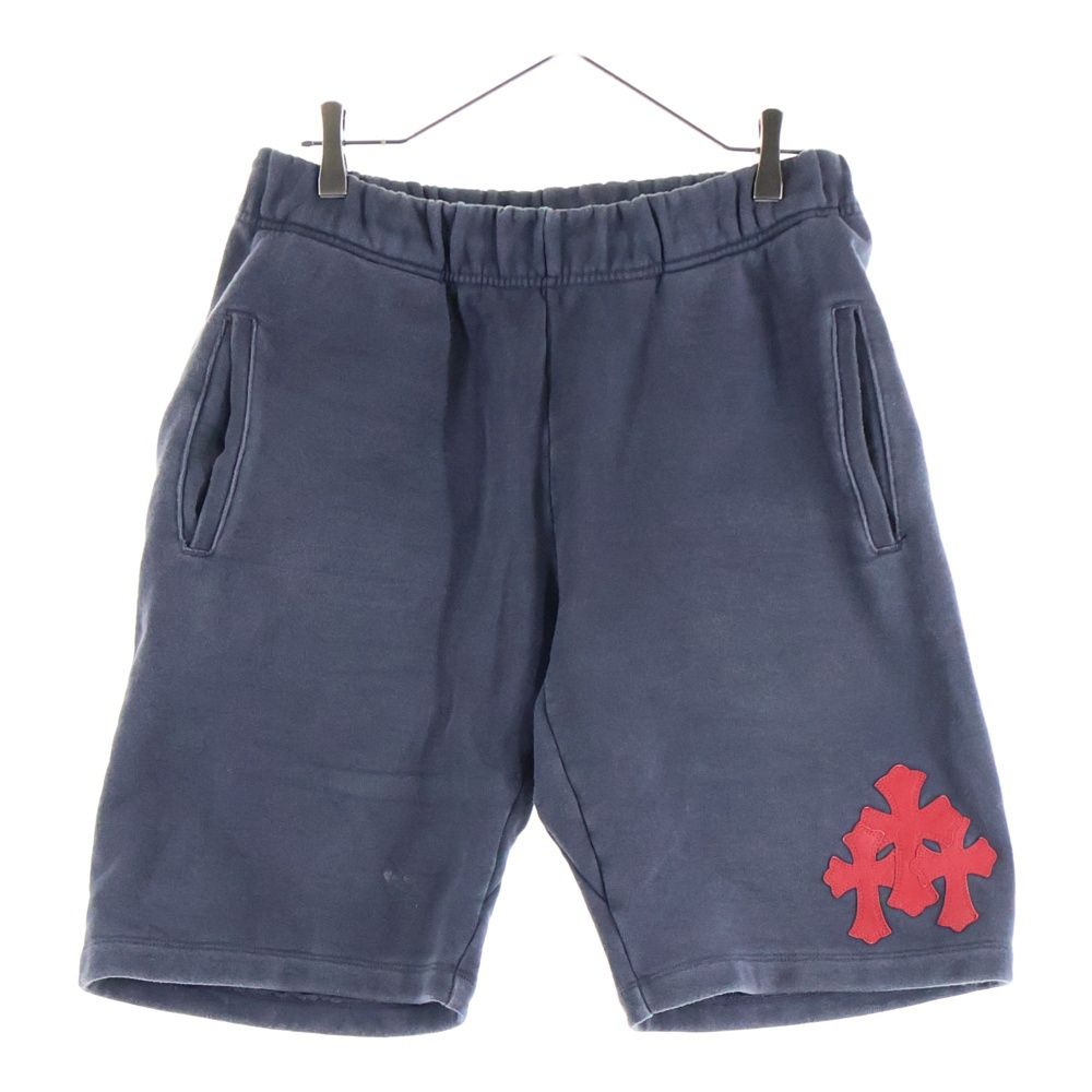 CHROME HEARTS クロムハーツ Y NOT CEMETERY CROSS PATCH SWEAT SHORTS レザーセメタリークロスパッチ スウェットショーツ ハーフパンツ ネイビー レッド