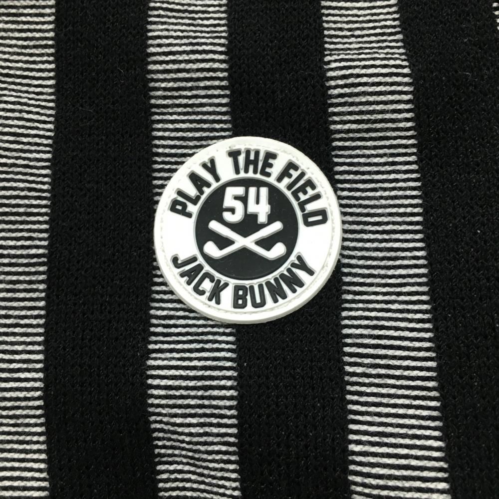 ジャックバニー ニットベスト 黒×グレー ストライプ ロゴワッペン V