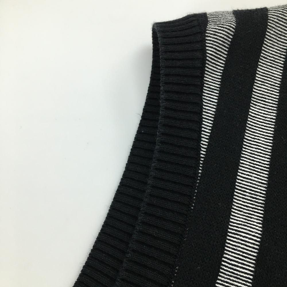 ジャックバニー ニットベスト 黒×グレー ストライプ ロゴワッペン V