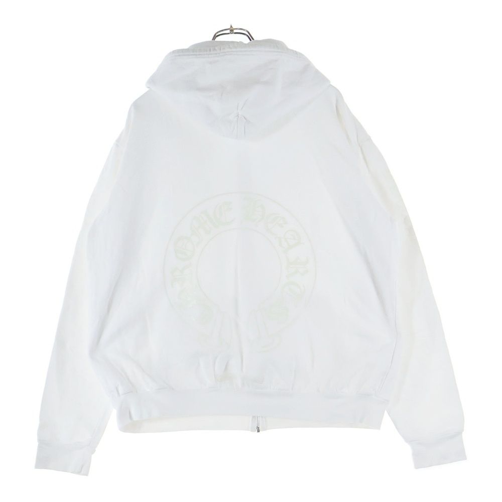 CHROME HEARTS クロムハーツ WWW CHROMEHEARTS COM ZIP UP HOODIE オンライン ホースシューバックプリントジップアップフーディーパーカー ホワイト