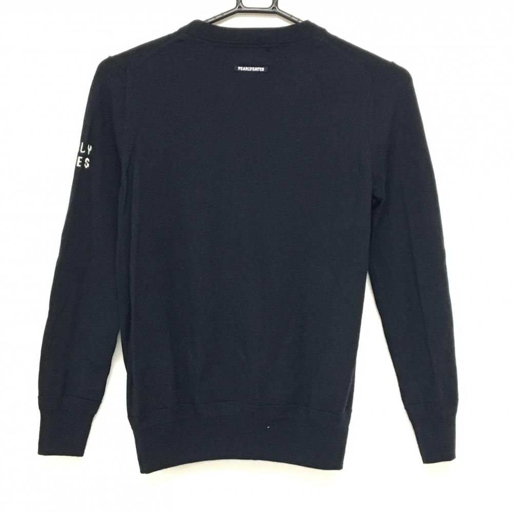 パーリーゲイツ セーター 黒 パープル ニット ウール100％ 複数ワッペン レディース 1 M ゴルフウェア PEARLY GATES