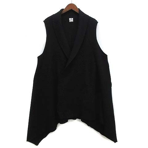 サスクワァッチファブリックス Sasquatchfabrix ウール ショールカラー ロング ジレ ベスト 羽織 ブラック 黒 F 17 AW KNN 004