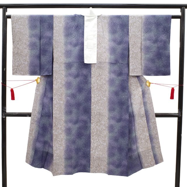 すごい値 長襦袢 ♥ 袖無双 袷 正絹 青紫 淡茶 墨流し たたき染 上質 仕立て上がり 身丈126 裄丈62 5 Ｓサイズ 春 秋 冬 長じゅばん カジュアル 販売 リユース すごいね みやがわ nek 01578