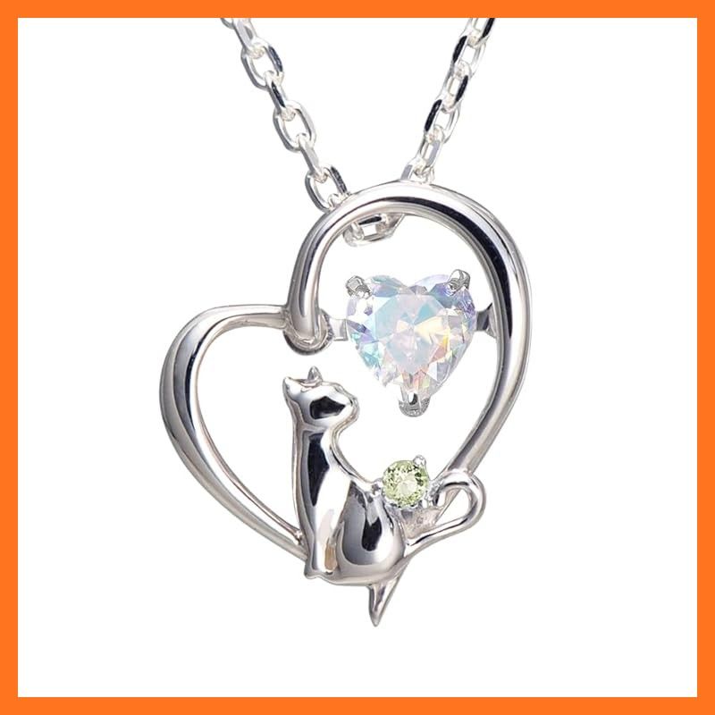 未来天使 WEB 色 ネックレス レディース ハート 猫 ダンシングストーン シルバー 選べる 誕生石 オーロラ ペリドット