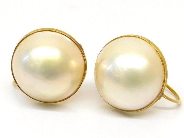 K 18 YG マベパール 約14 mm イヤリング イエローゴールド 5 8 g 真珠 レディース 7 L