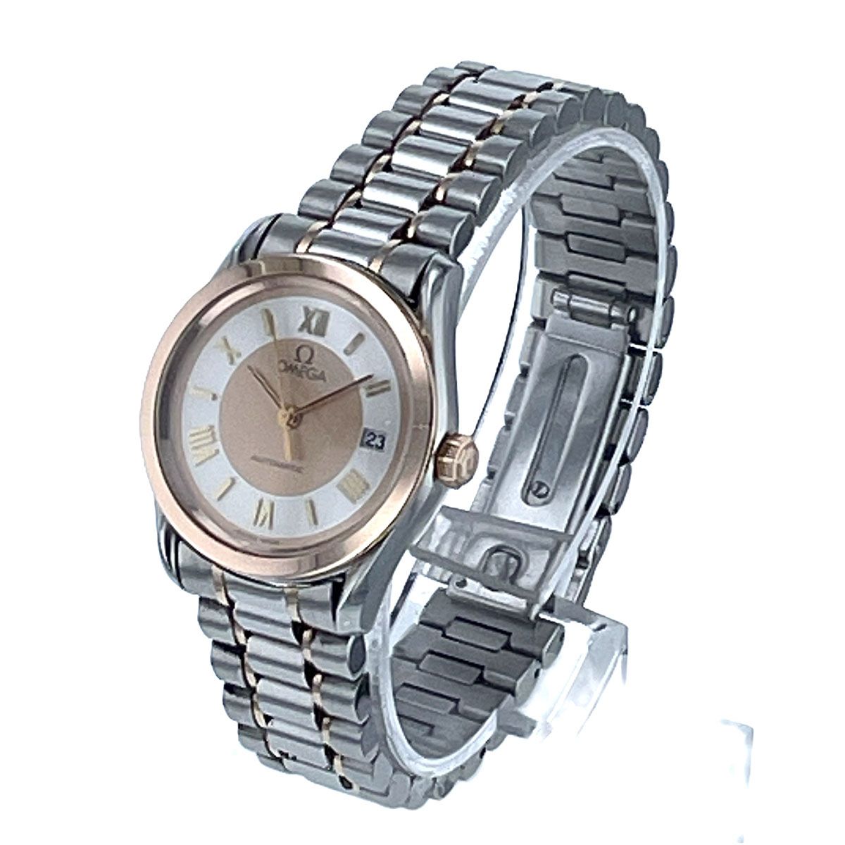 OMEGA オメガ クラシック デイト 自動巻き 18 K PG SS 26 mm 腕時計 3376 60 ステンレススチール シルバー ピンクゴールド レディース