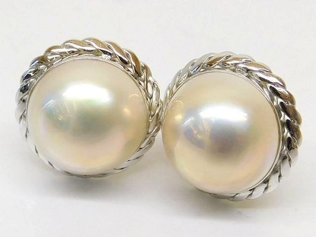 K14WG マベパール 約14mm イヤリング ☆ ホワイトゴールド 7.0g 真珠