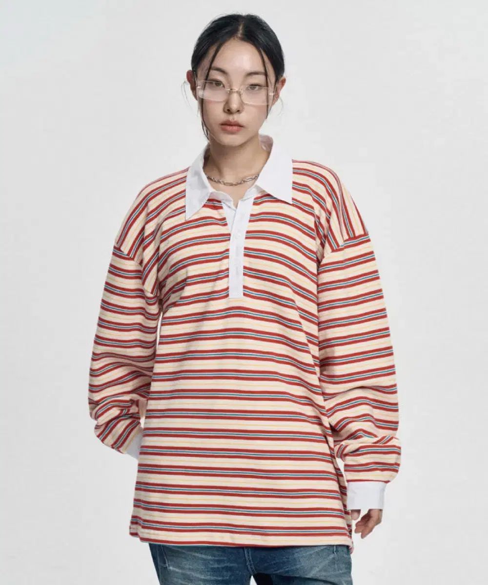 イージーNOEASY バイカラーストライプ長袖 カラーTシャツ