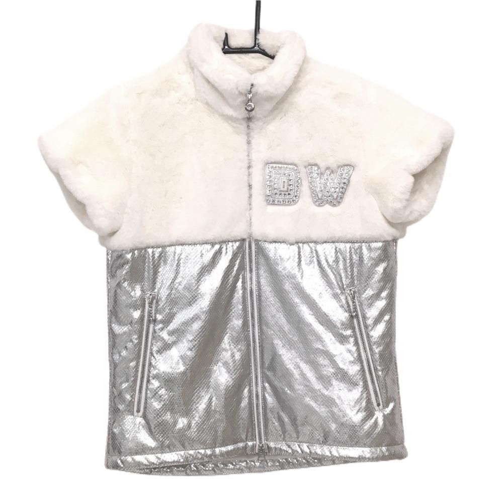 ダンスウィズドラゴン 異素材半袖ジャケット 白 シルバー 裏地付き 一部ファー レディース 2 M ゴルフウェア Dance With Dragon