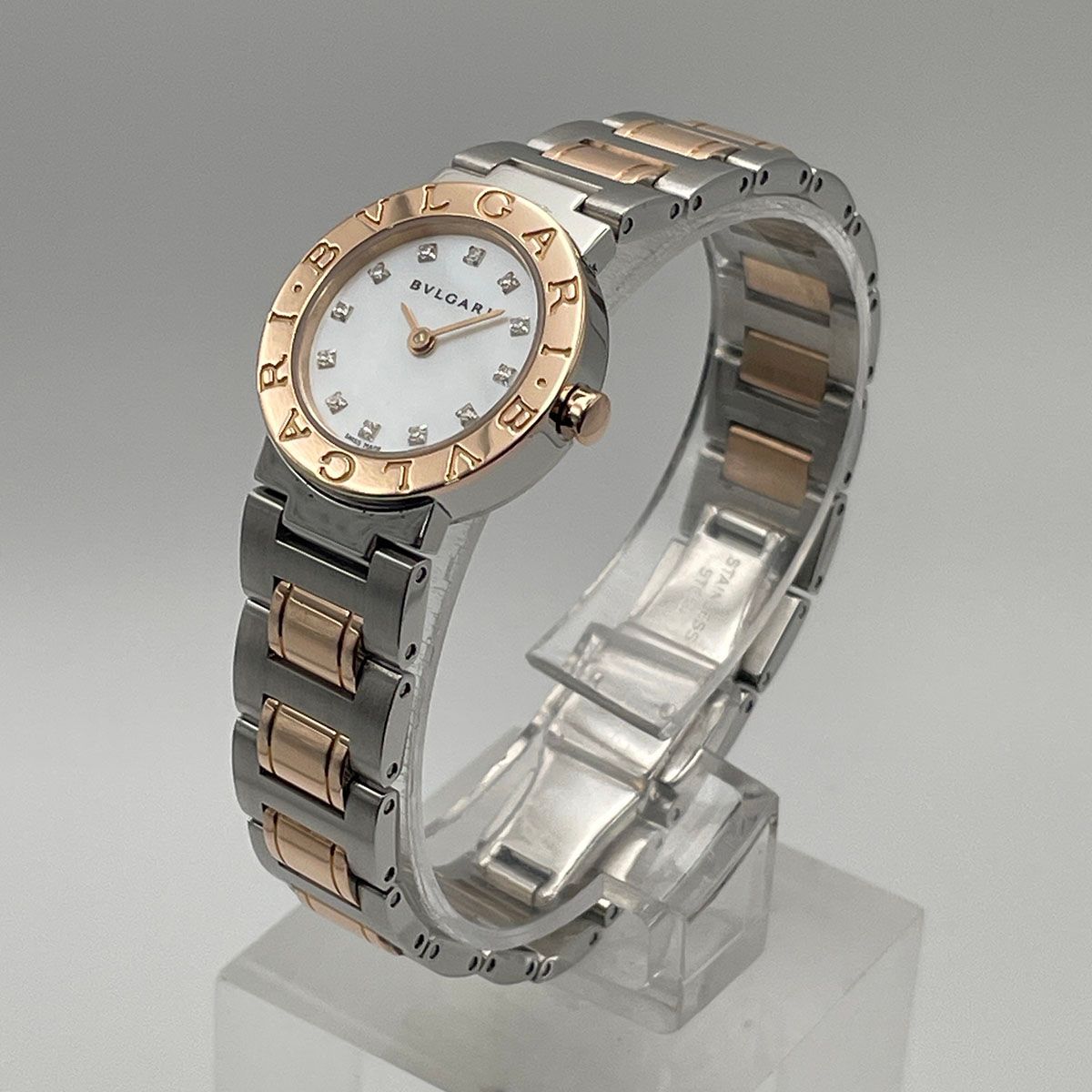 BVLGARI ブルガリ ブルガリブルガリ Ltd PG SS 23 mm 腕時計 JN ステンレススチール ホワイトシェル ピンクゴールド レディース