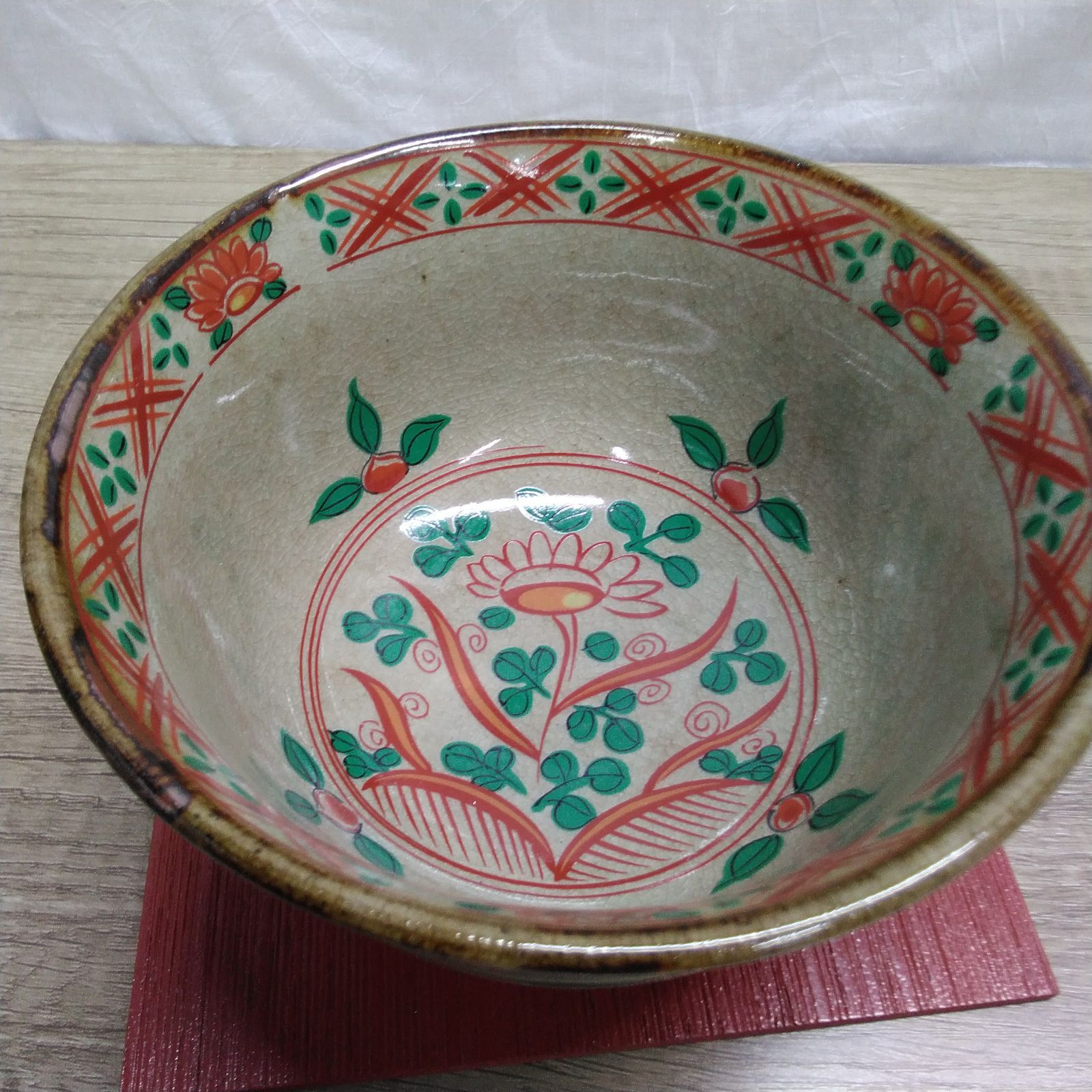 和陶器 有田焼 美山窯 赤絵 食器 深鉢 菓子鉢 汁碗 碗台付き中古品