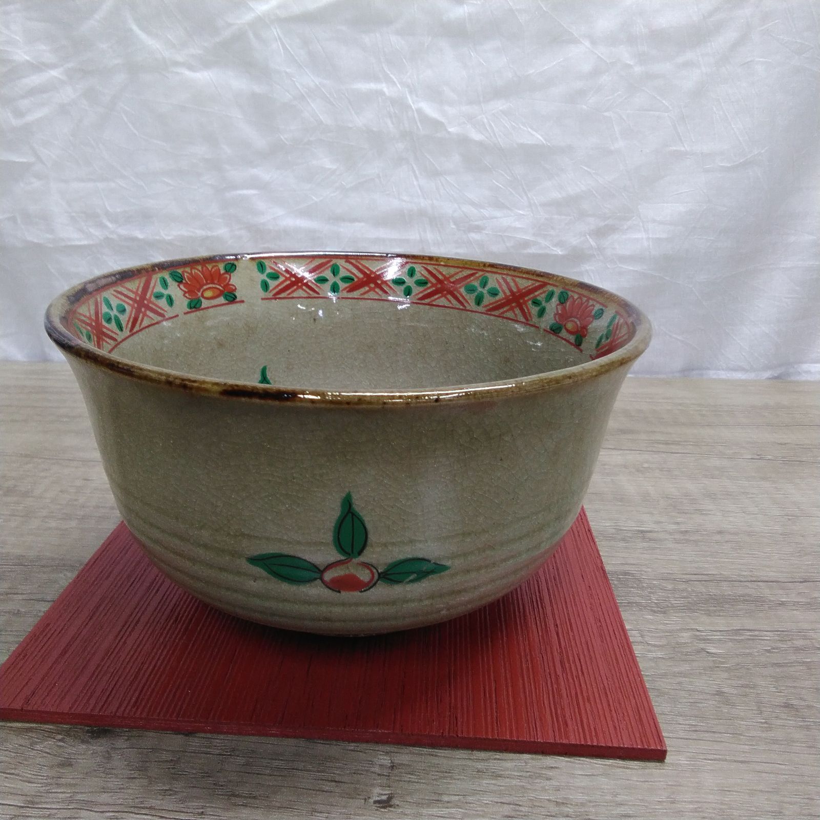 和陶器 有田焼 美山窯 赤絵 食器 深鉢 菓子鉢 汁碗 碗台付き中古品