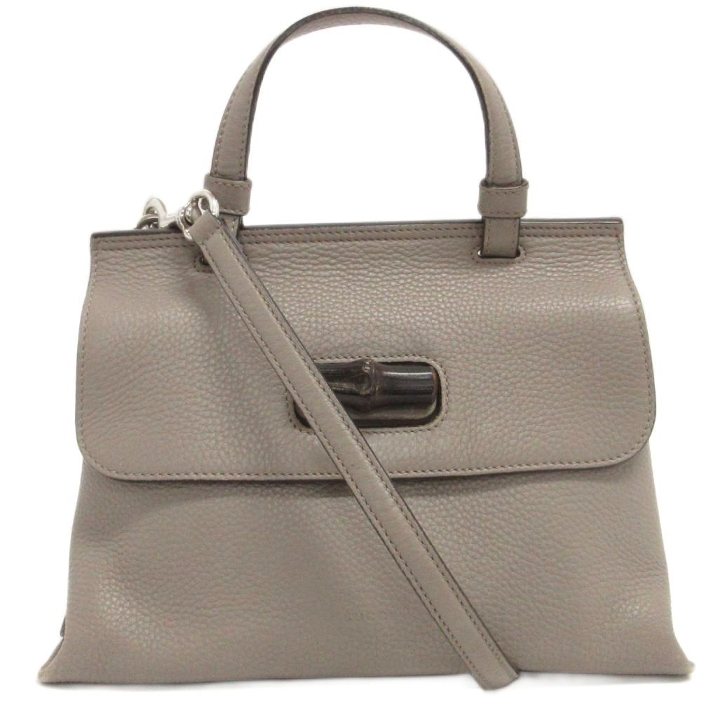 グッチ GUCCI バンブー ショルダーバッグ ハンド 2 WAY レザー 7370831 グレー