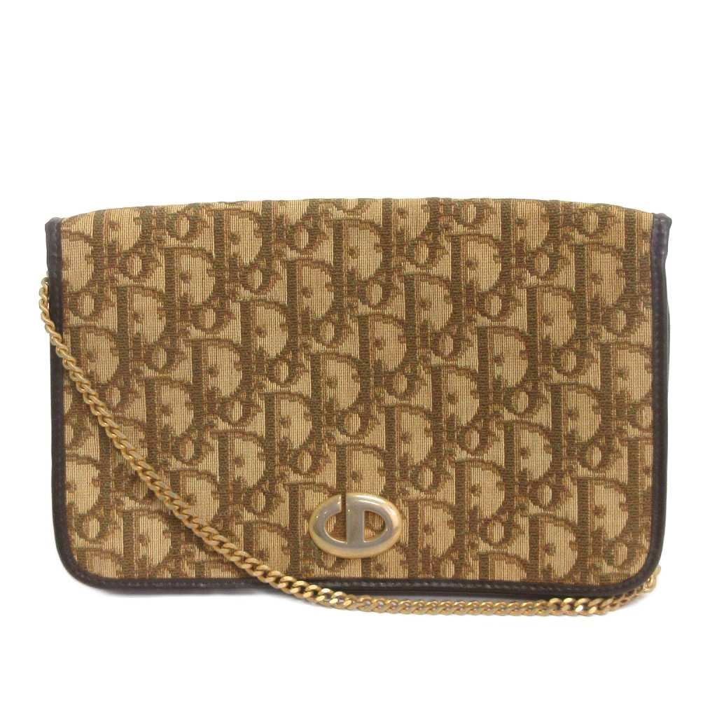 クリスチャンディオール Christian Dior ヴィンテージ トロッター チェーンショルダーバッグ ジャガード 斜め掛け ベージュ 鞄 AA