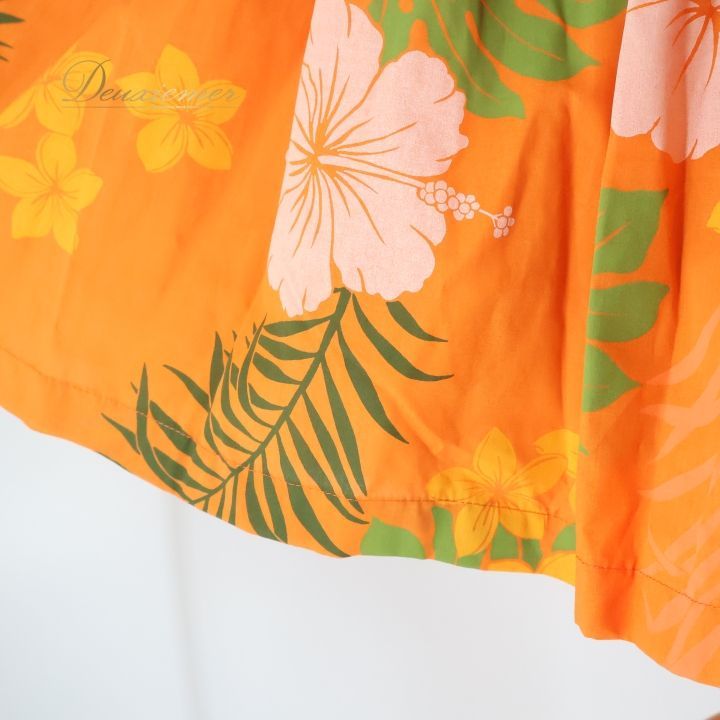 フラダンス 衣装 パウスカート オレンジ系 ハイビスカス柄 モンステラ
