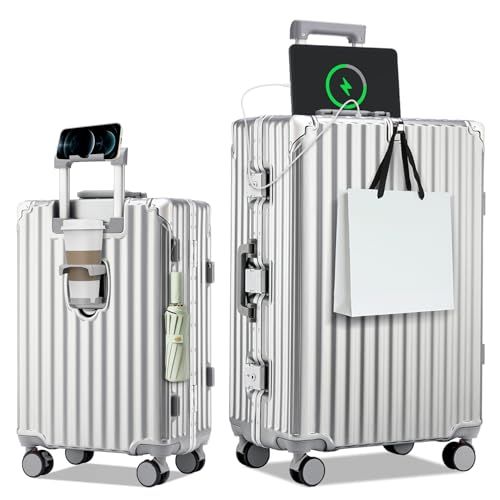 Tanoka スーツケース 機内持ち込み アルミ フレーム キャリーケース タイプ 耐衝撃 ストッパー付き 大容量 360度回転 キャスター キャリーバッグ USBポート TSAロック搭載 カップホルダー付き 隠しフック機能 静音ダブルキャスター 多機 m