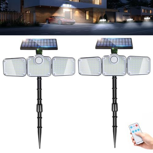 ソーラーライト 屋外 センサーライト 2 Way埋め込み 壁掛け 超高輝度 321 LEDs 3000ルーメン 360°照明 光 人感センサー 3つ点灯モード リモコン付き 2400 mAh電池 IP 65防水 ガーデンライト 3面発光 昼光色 角度調整