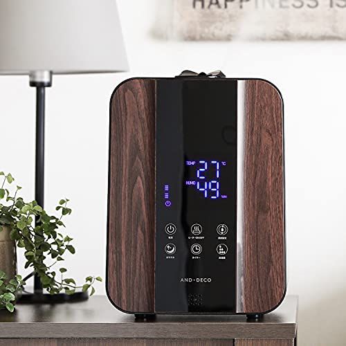 モダンデコ 加湿器 大容量 コンパクト ハイブリッド式 タイマー リモコン付 ダークウッド ステンレス振動子モデル