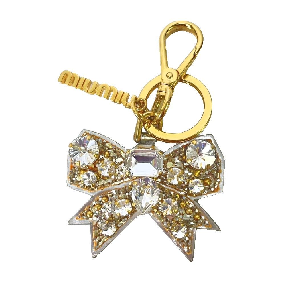 ミュウミュウ miumiu リボンビジューチャーム キーホルダー キー