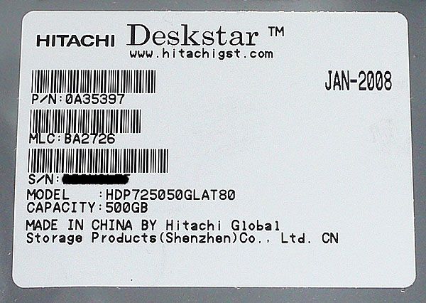 bn 9 HITACHI製HDD 500 GB 7200 rpm U 133