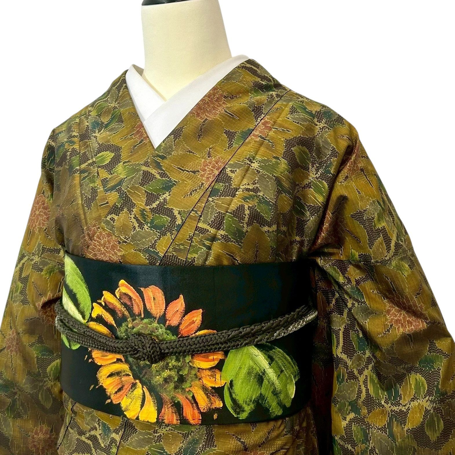  アンティーク帯 名古屋帯 黒繻子 向日葵 名古屋帯 帯