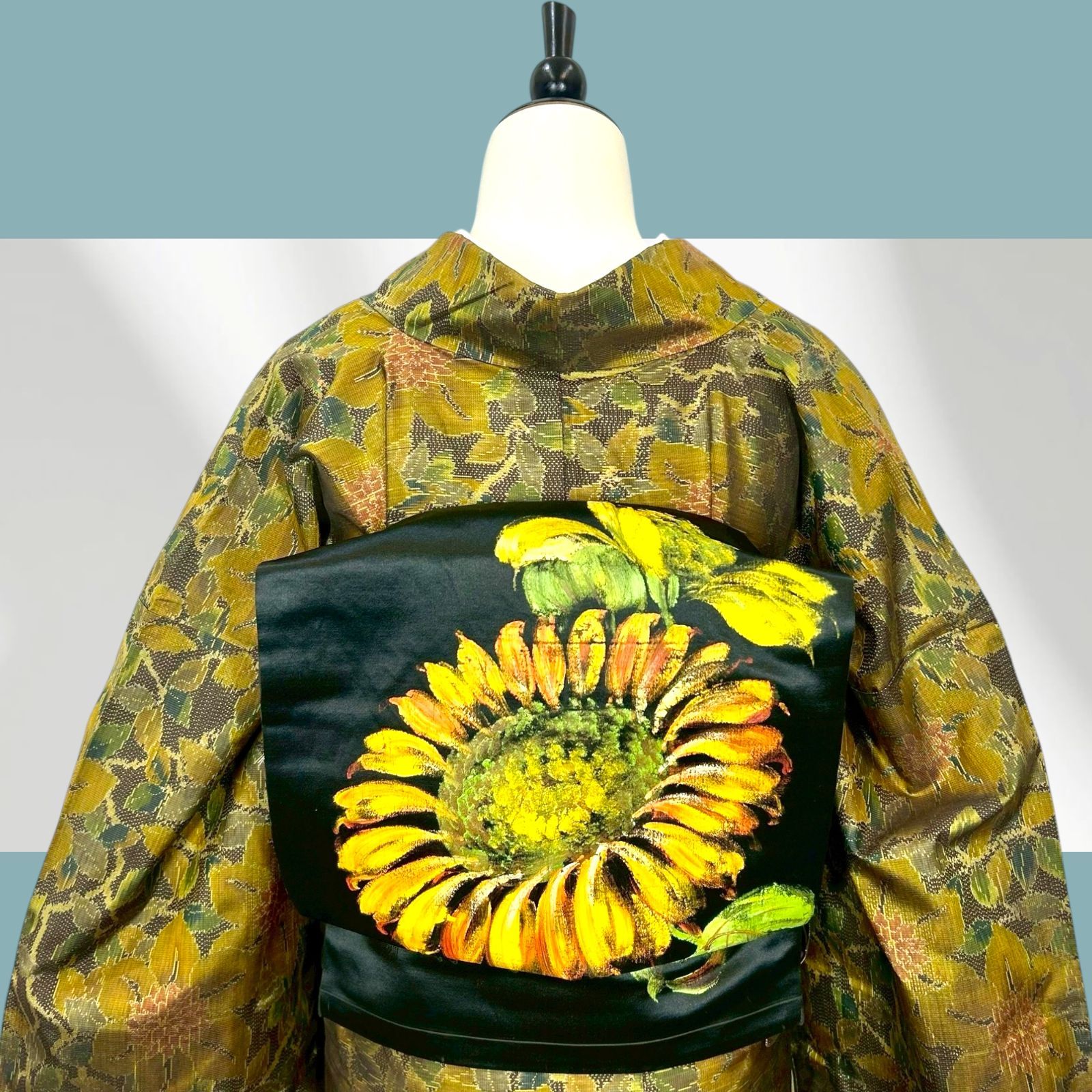 アンティーク帯 名古屋帯 黒繻子 向日葵 - メルカリ