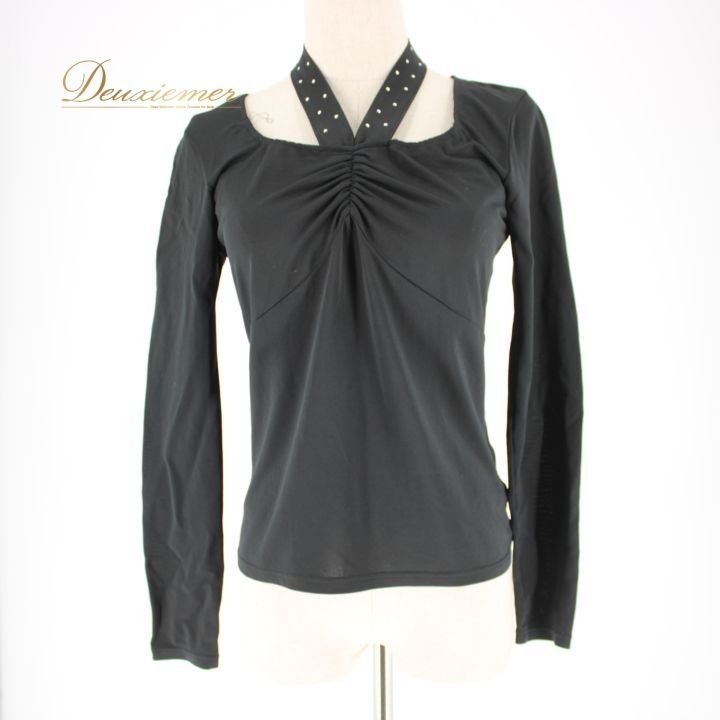 B1648【チャコット】L/黒/カラフルラインストーン/トップス☆社交ダンス 社交ダンス 衣装 スタンダード トップス レッスンウェア 練習着 黒