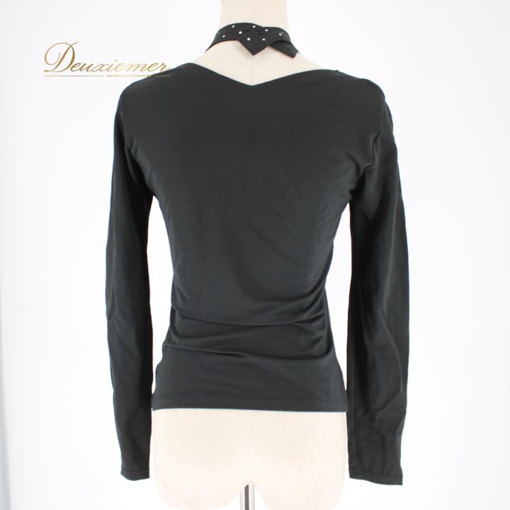 B1648【チャコット】L/黒/カラフルラインストーン/トップス☆社交ダンス 社交ダンス 衣装 スタンダード トップス レッスンウェア 練習着 黒