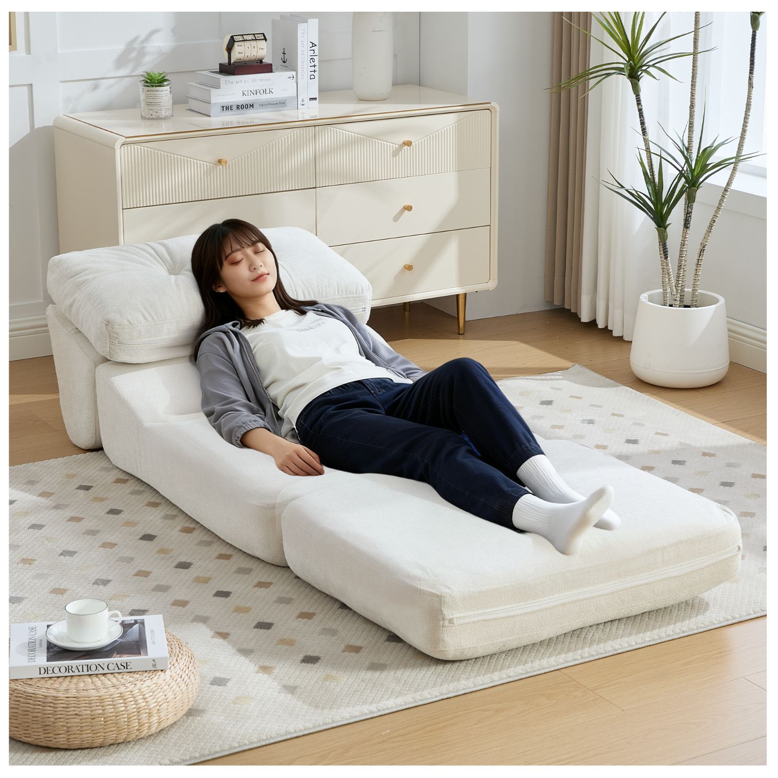 タイムセール！折りたたみソファベッド 1人掛け シェニール生地採用 幅