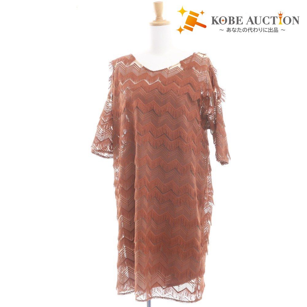 グレースコンチネンタル ワンピース 半袖 トップス ボトムス 日本製 フリンジ メッシュ レディース 36 S相当 ブラウン インナー付き