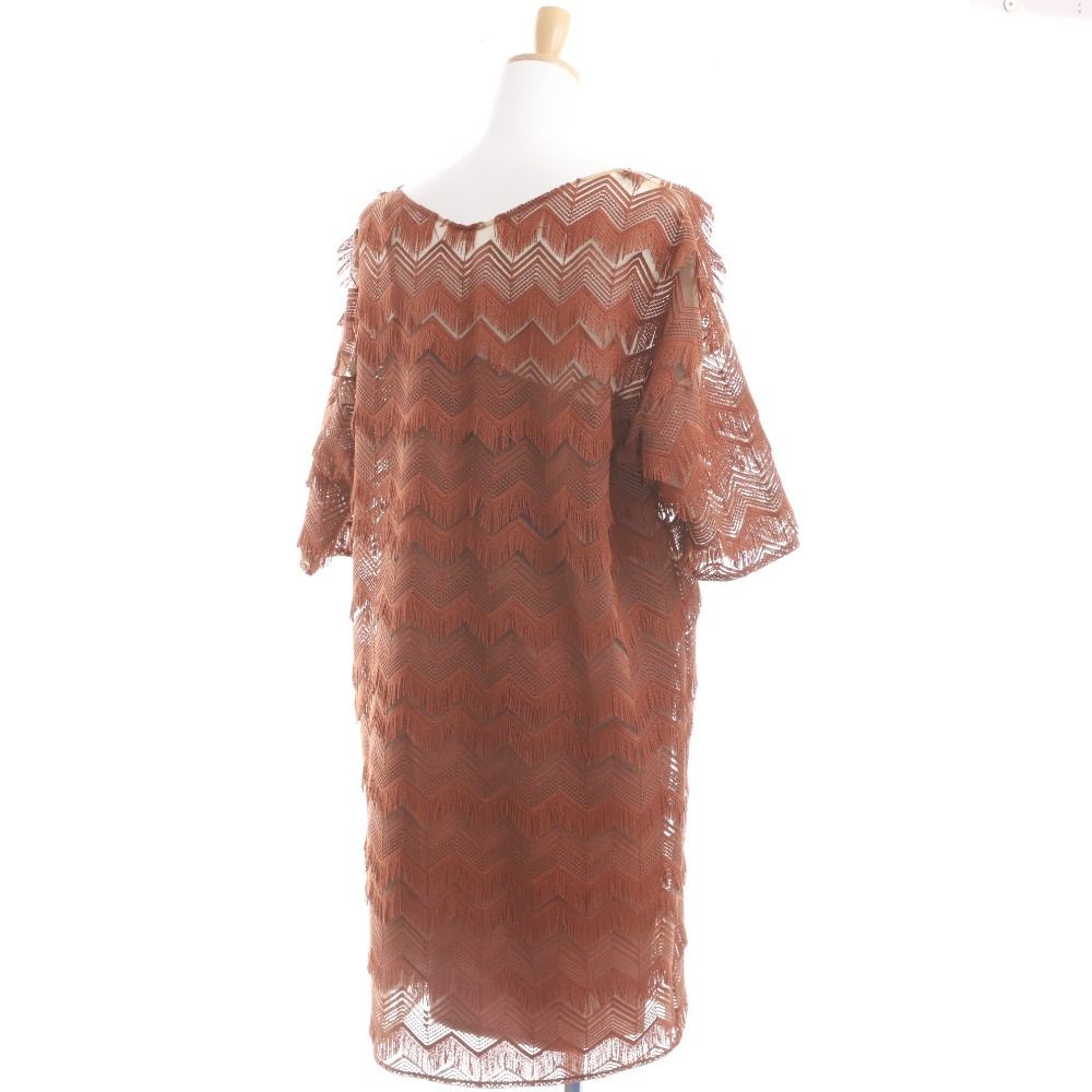 グレースコンチネンタル ワンピース 半袖 トップス ボトムス 日本製 フリンジ メッシュ レディース 36 S相当 ブラウン インナー付き