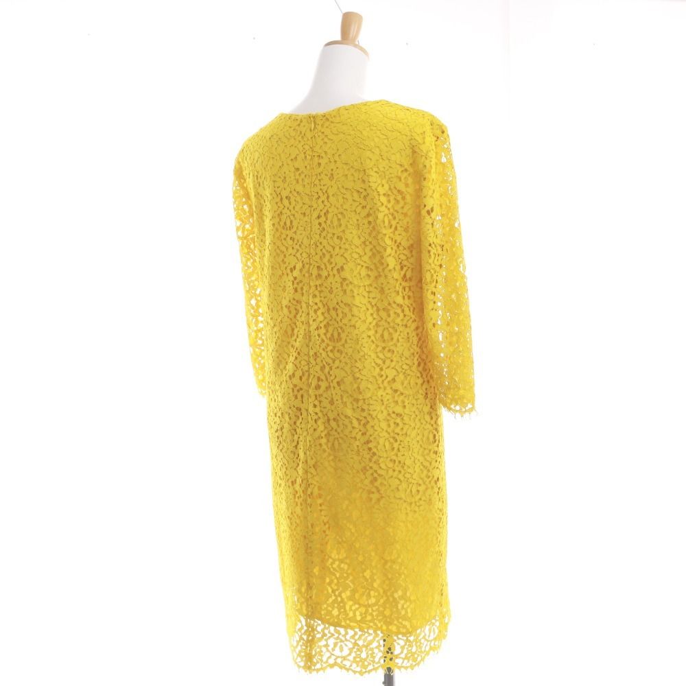 タラジャーモン TARA JARMON ワンピース ひざ丈 トップス ボトムス 総レース Vネック レディース 40 L相当 イエロー