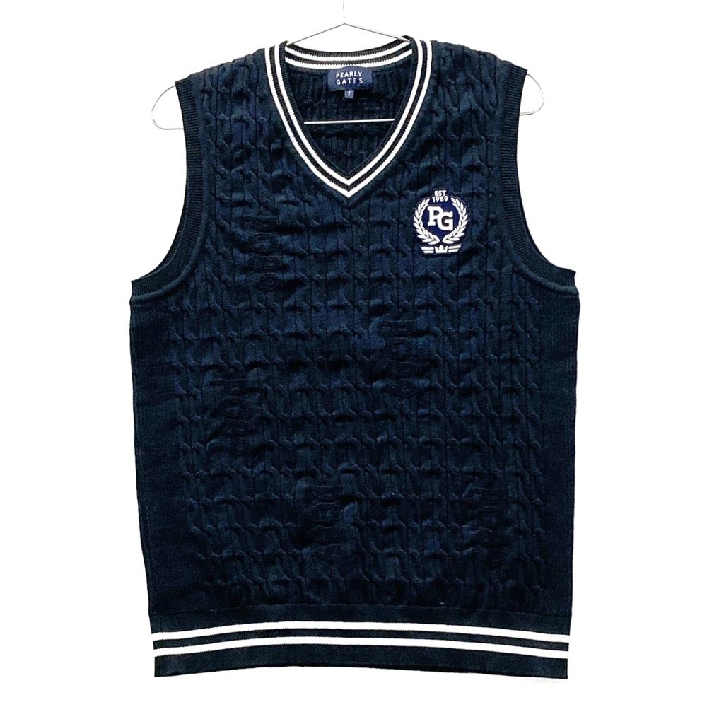 サイズ 2 PEARLY GATES パーリーゲイツ Vネック ニットベスト ネイビー系 ゴルフウェア レディース ストスト