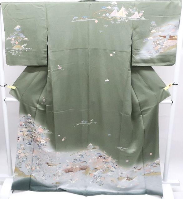 京松 訪問着 金彩 小舟に宝尽くし 正絹 着物 身丈約169 cm 裄丈約67 kyo 7 z 12 1552